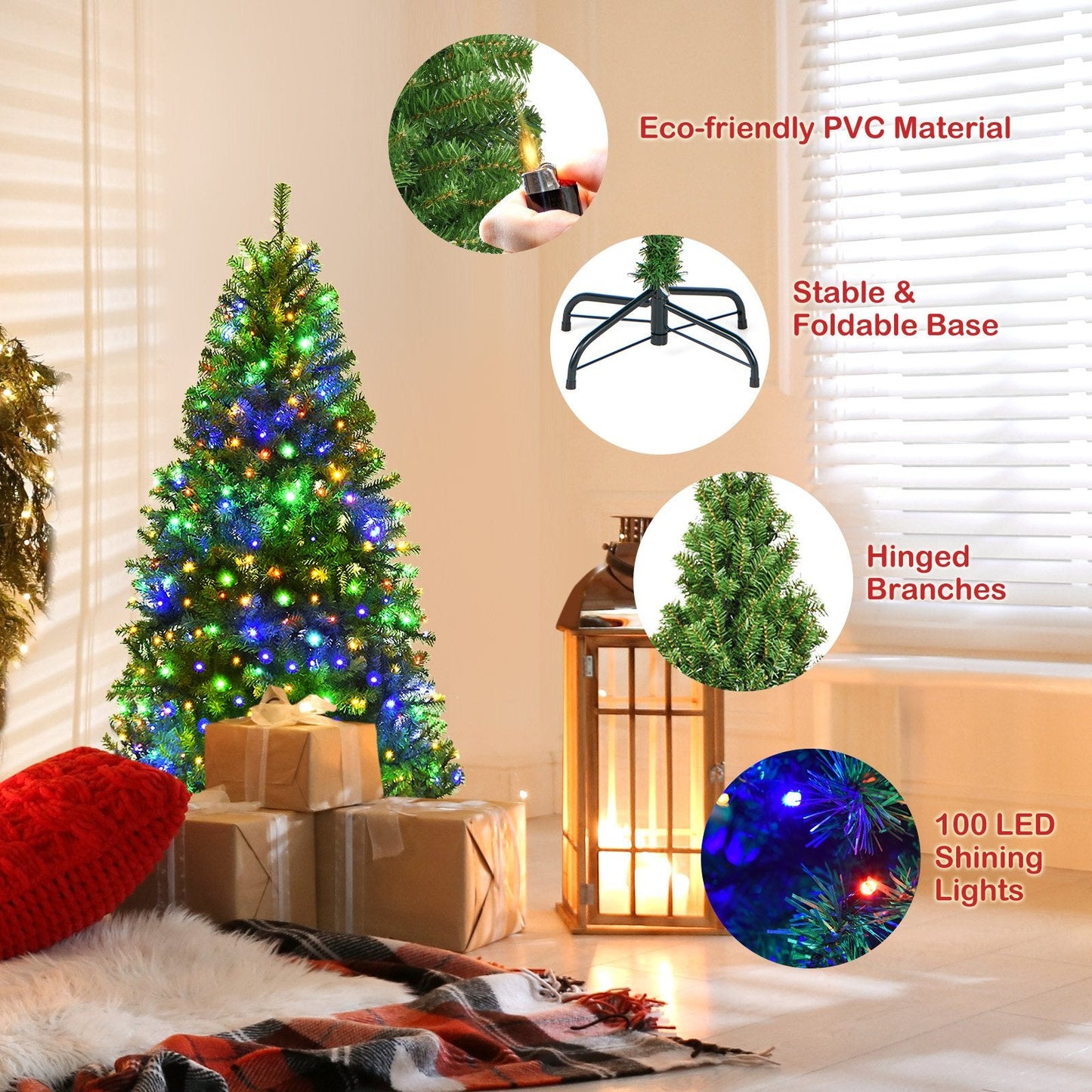 Artificial Premium Hinged Pre-Lit Christmas Tree-4 ft