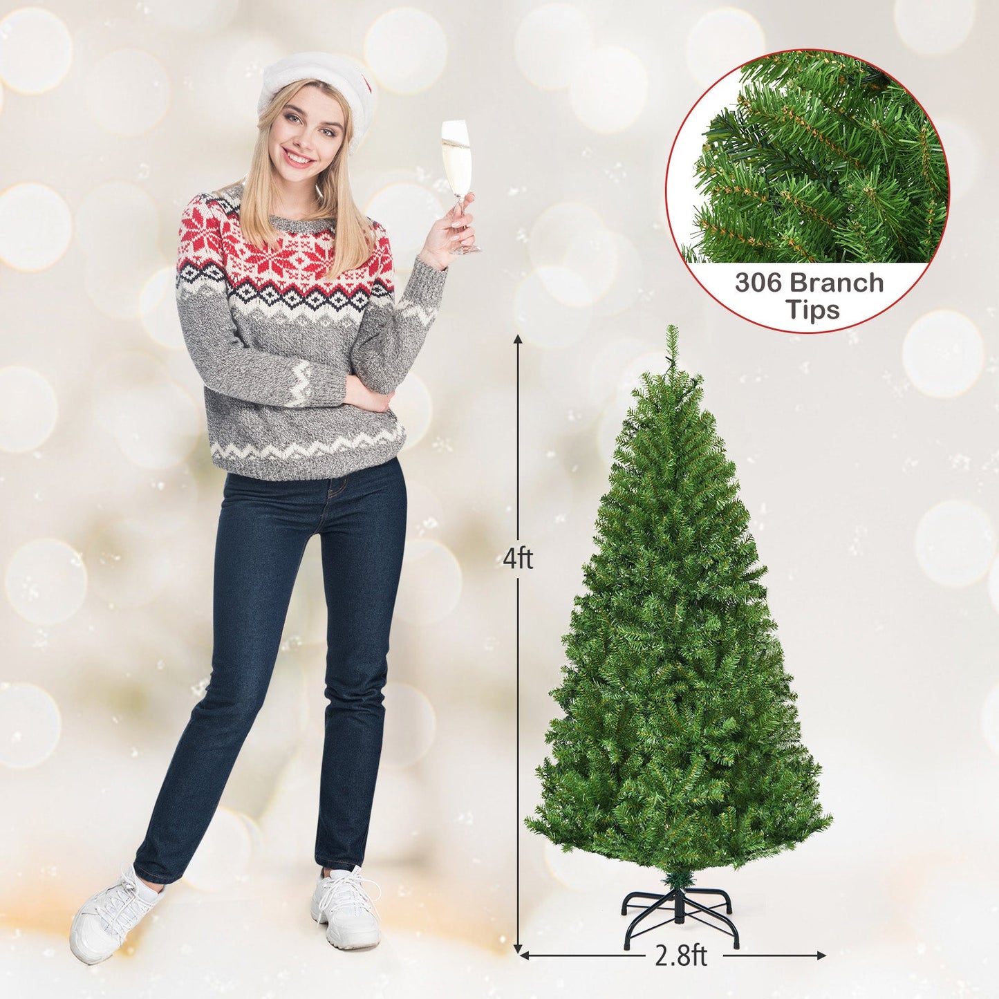 Artificial Premium Hinged Pre-Lit Christmas Tree-4 ft