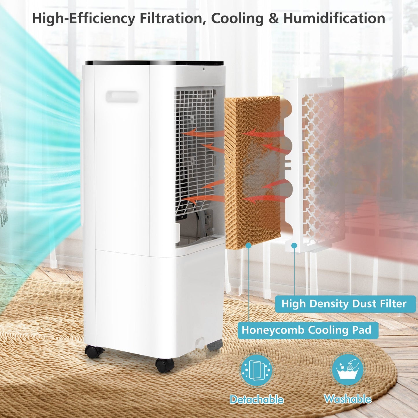 Final Sale - 4-in-1 Evaporative Air Cooler with 12L Water Tank -White (Scratch & Dent)