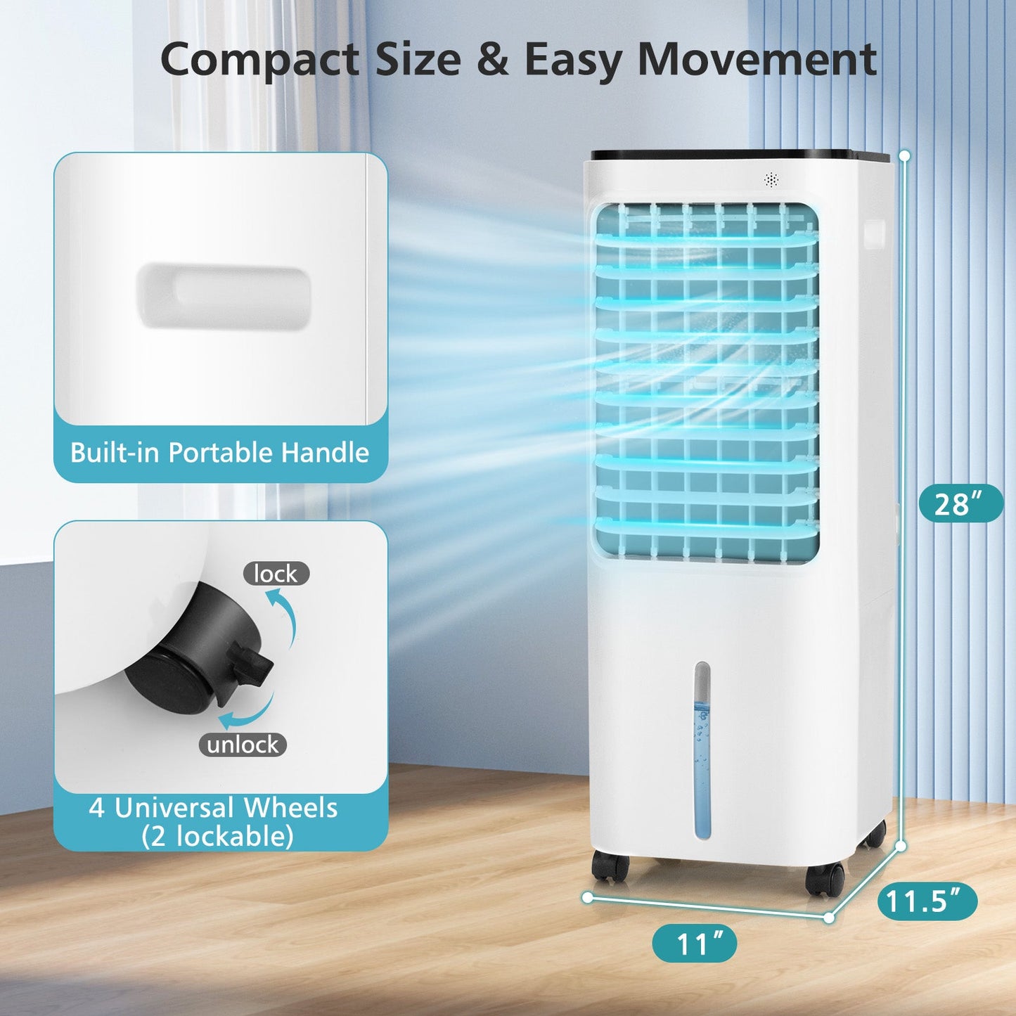 Final Sale - 4-in-1 Evaporative Air Cooler with 12L Water Tank -White (Scratch & Dent)