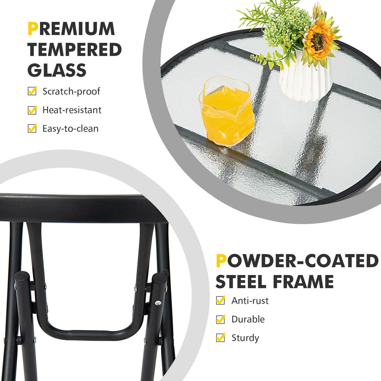 Special, Tax Free - Patio Side Table with Tempered Glass Tabletop