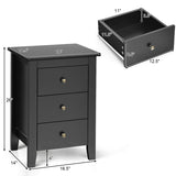 Modern Bedside Cabinet with 3 Drawers for Living Room and Bedroom-Black (Scratch and Dent)