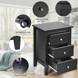 Modern Bedside Cabinet with 3 Drawers for Living Room and Bedroom-Black (Scratch and Dent)