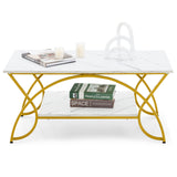 2-Tier Coffee Table Gold Rectangle for Living Room-Olive