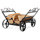 Firewood Rack Decorative Rustproof Steel Fireplace Log Holder with Wheels