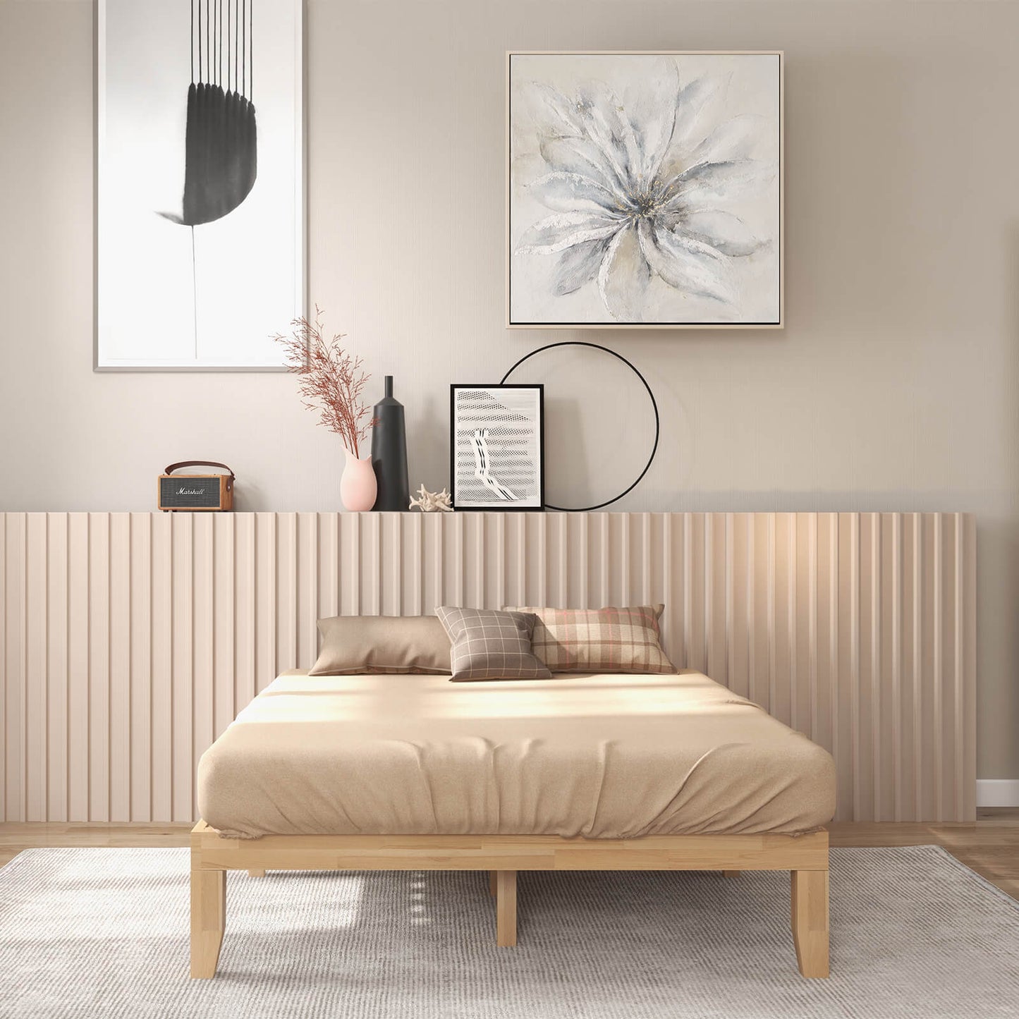SPECIAL - Queen Size 14 Inch Wooden Bed Mattress Frame-Natural (1 Box - Unassembled)