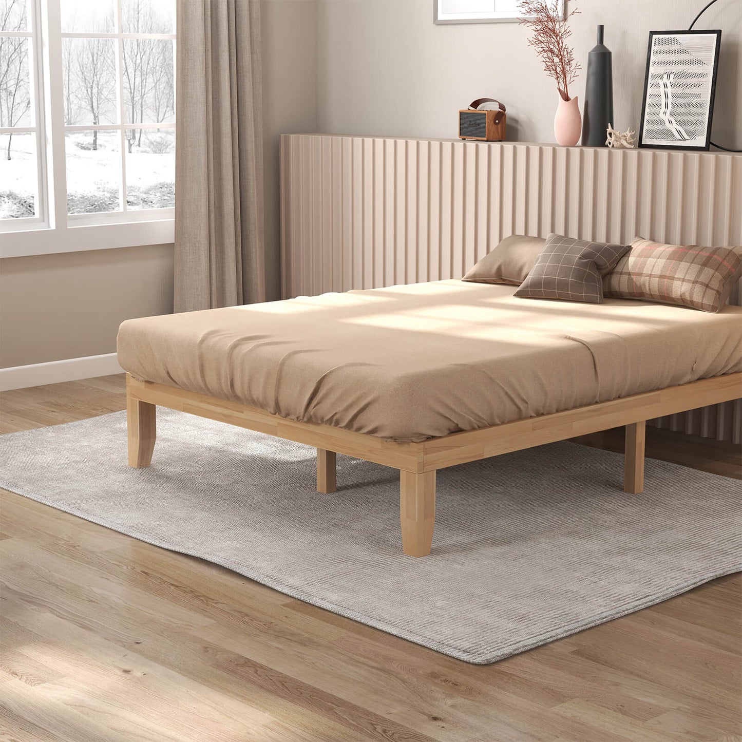SPECIAL - Queen Size 14 Inch Wooden Bed Mattress Frame-Natural (1 Box - Unassembled)