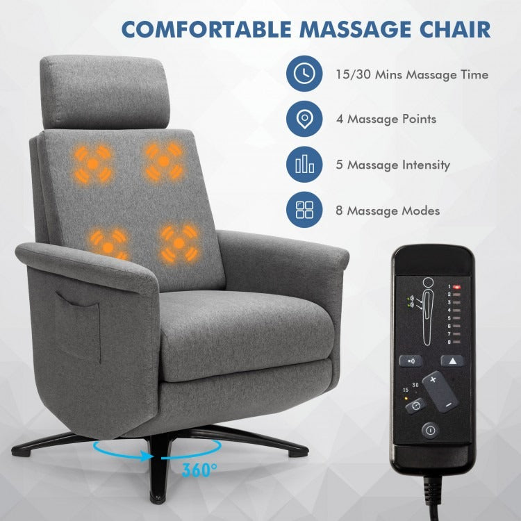 Swivel Massage Recliner Single Sofa with Adjustable Headrest
