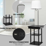 Floor Lamp Bedside Desk with  wireless charging, USB Charging Ports Shelves-Black, fully assembled