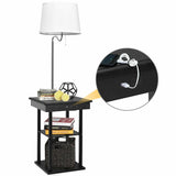Floor Lamp Bedside Desk with  wireless charging, USB Charging Ports Shelves-Black, fully assembled