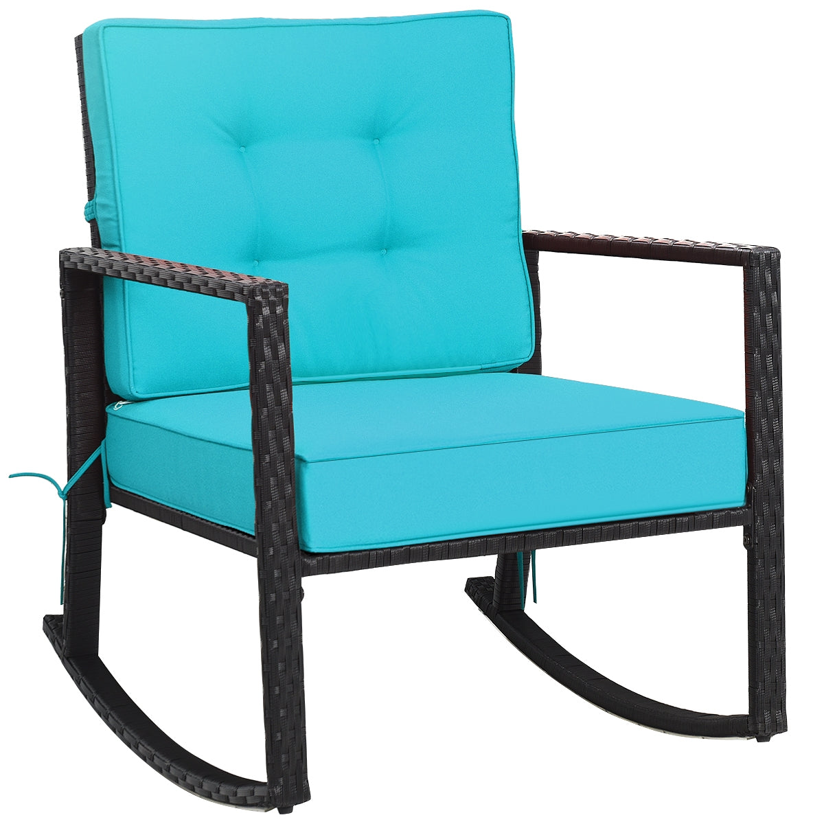 Patio Rattan Rocker Outdoor Glider Rocking Chair Cushion Lawn-Turquoise (Fully Assembled)