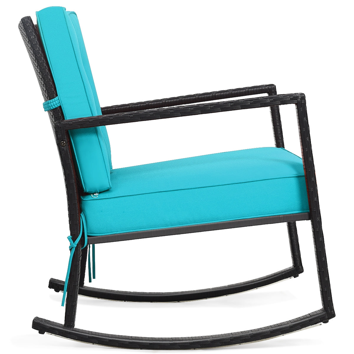 Patio Rattan Rocker Outdoor Glider Rocking Chair Cushion Lawn-Turquoise (Fully Assembled)