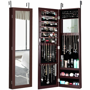 Mirror Jewelry Cabinet with Necklace Hooks-Dark Brown (Scratch and Dent)