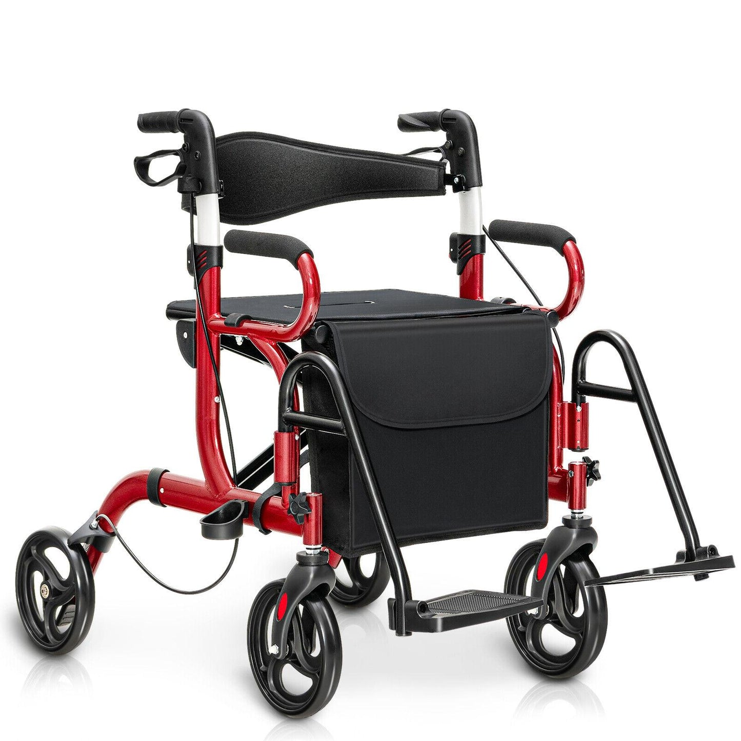 NO TAX - Folding Rollator Walker with 8-inch Wheels and Seat-Red
