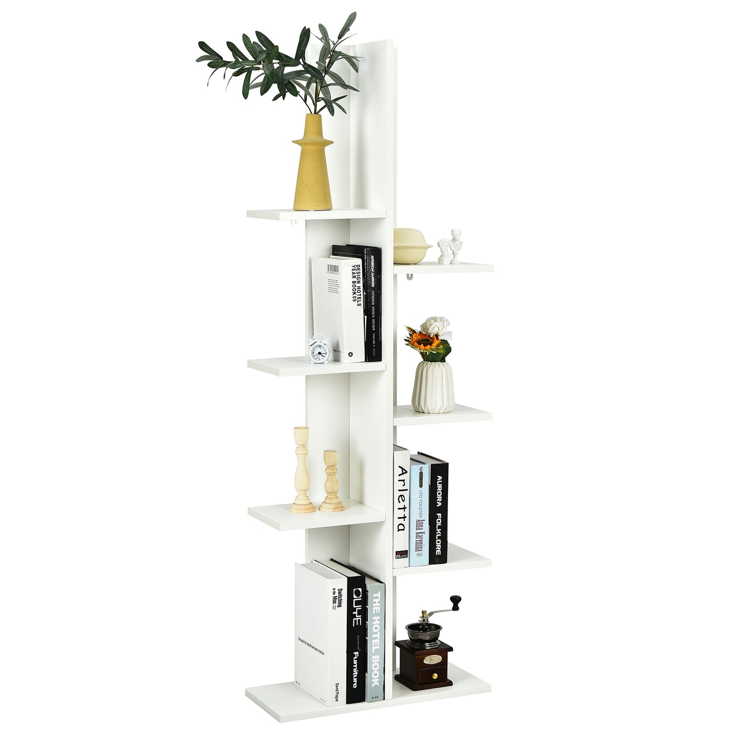 8-shelf Bookcase Freestanding Tree shelf Display Storage Stand- White - (1Box, Unassembled)