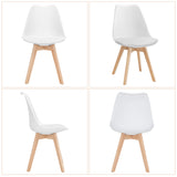 Set of 4 Dining Chairs Mid-Century Modern Shell PU Seat with Wooden Legs-White