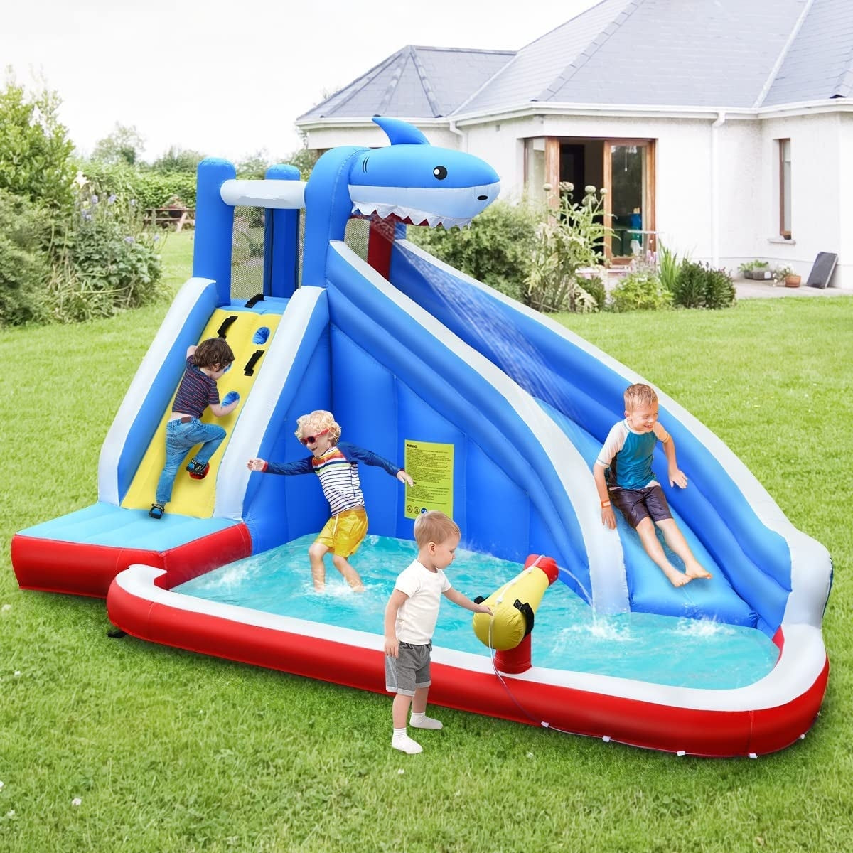 Inflatable Shark Bounce House with Water Slide and Climbing Wall with BLOWER