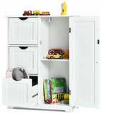 UNASSEMBLED SPECIAL, Bathroom Floor Cabinet Side Storage Cabinet with 3 Drawers and 1 Cupboard-White