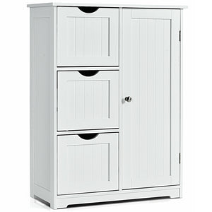 UNASSEMBLED SPECIAL, Bathroom Floor Cabinet Side Storage Cabinet with 3 Drawers and 1 Cupboard-White