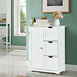 UNASSEMBLED SPECIAL, Bathroom Floor Cabinet Side Storage Cabinet with 3 Drawers and 1 Cupboard-White