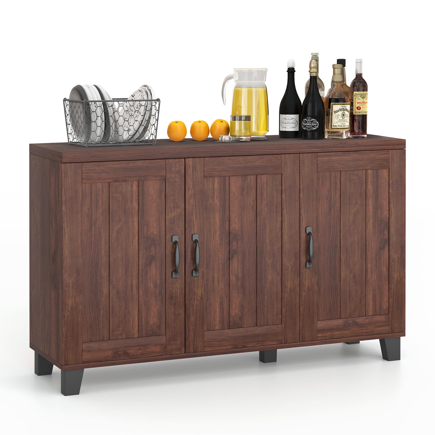 3-Door Buffet Sideboard -Brown, FULLY ASSEMBLED, small dent
