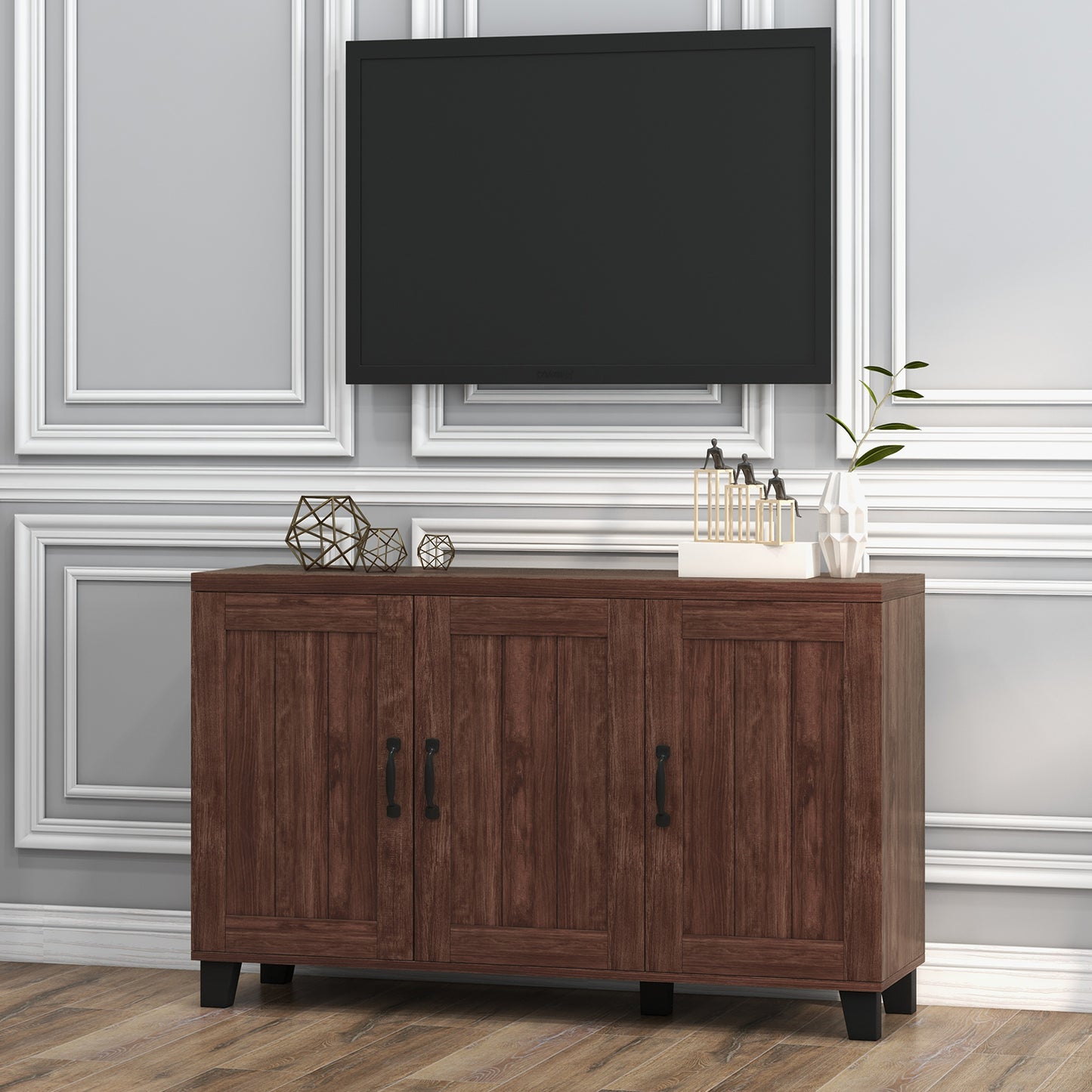 3-Door Buffet Sideboard -Brown, FULLY ASSEMBLED, small dent