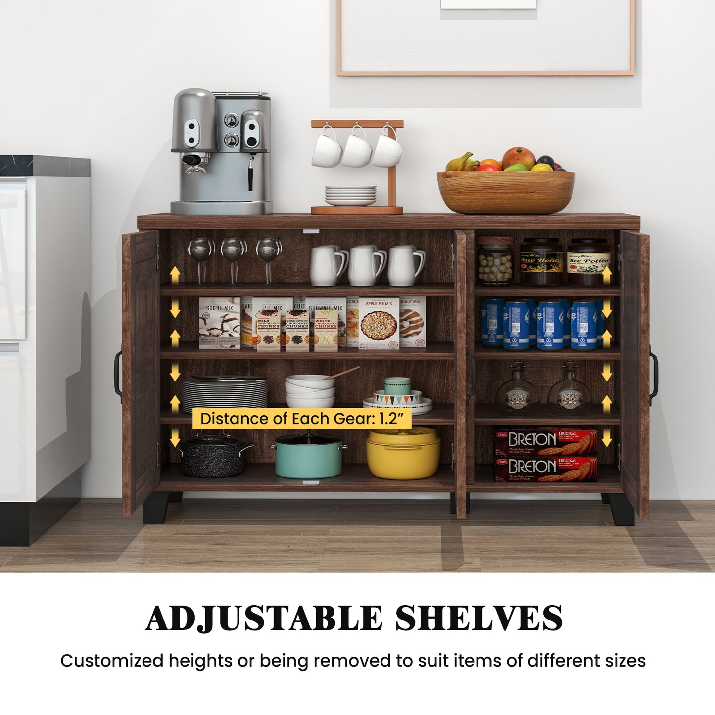 3-Door Buffet Sideboard -Brown, FULLY ASSEMBLED, small dent