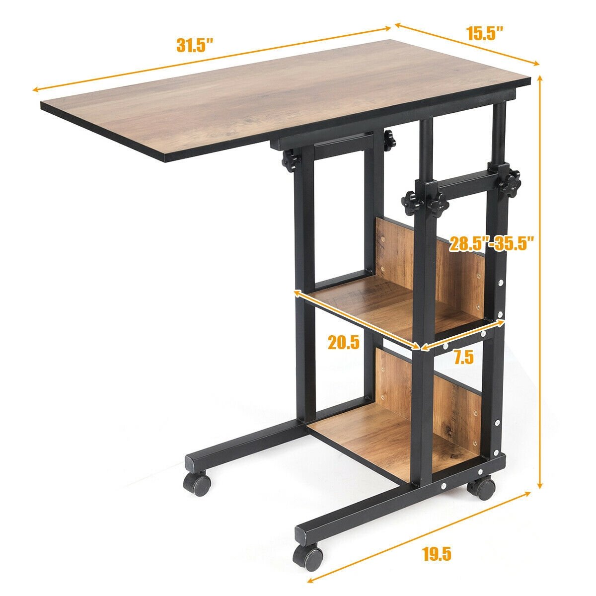 C-Shape Mobile Snack End Table with Storage Shelves, (Fully Assembled)