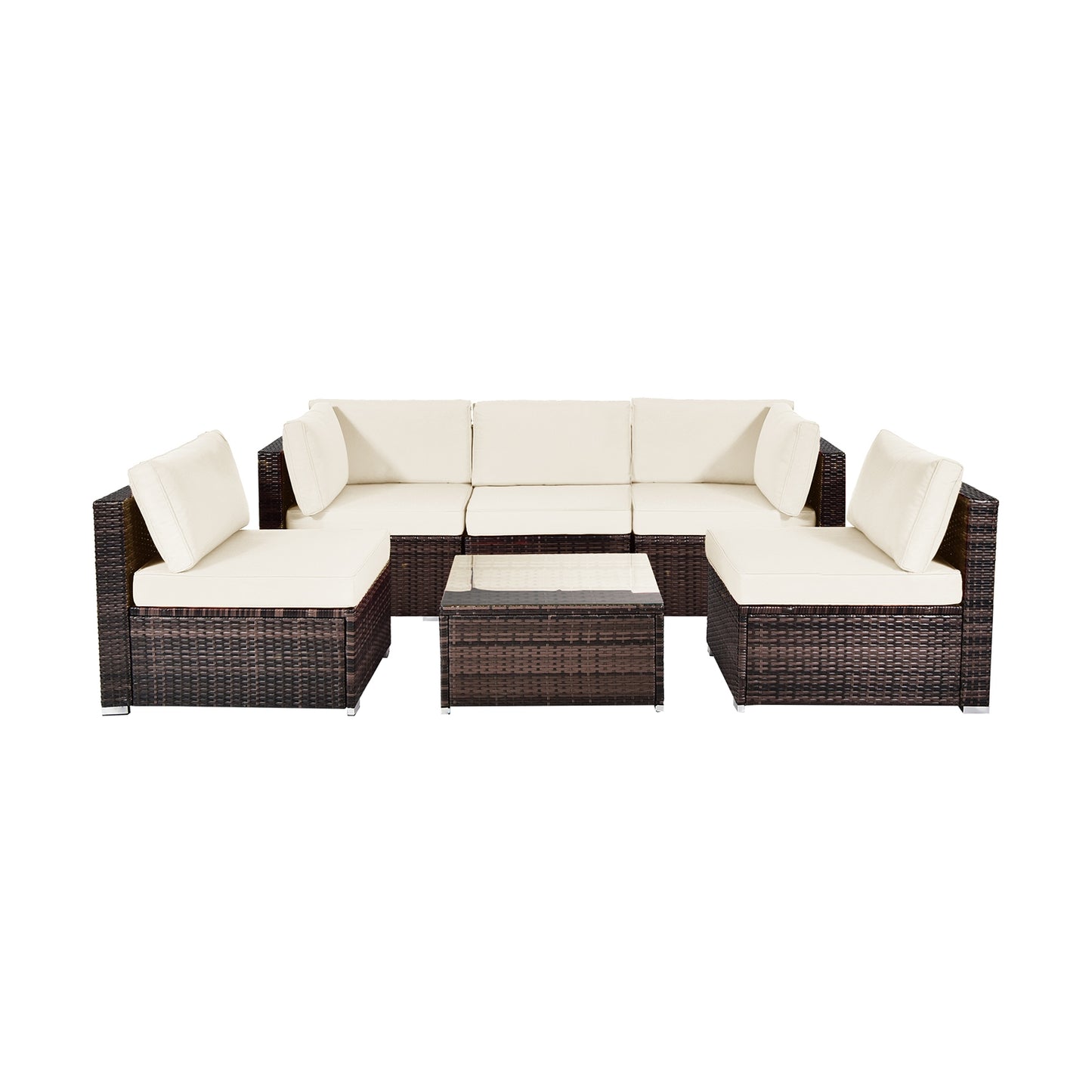 SPECIAL - 6 Pieces Patio Rattan Furniture Set with Cushions and Glass Coffee Table-White - (see Notes)
