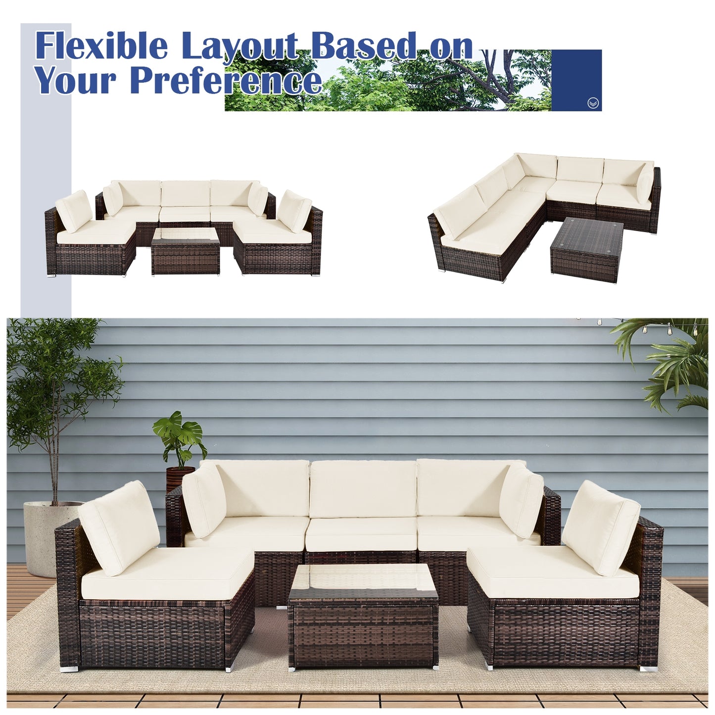 SPECIAL - 6 Pieces Patio Rattan Furniture Set with Cushions and Glass Coffee Table-White - (see Notes)