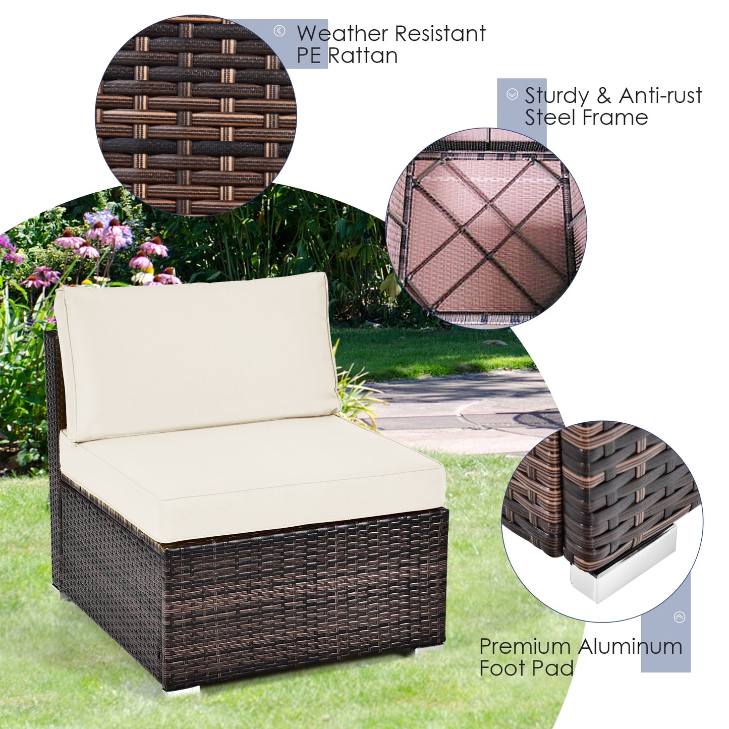 SPECIAL - 6 Pieces Patio Rattan Furniture Set with Cushions and Glass Coffee Table-White - (see Notes)