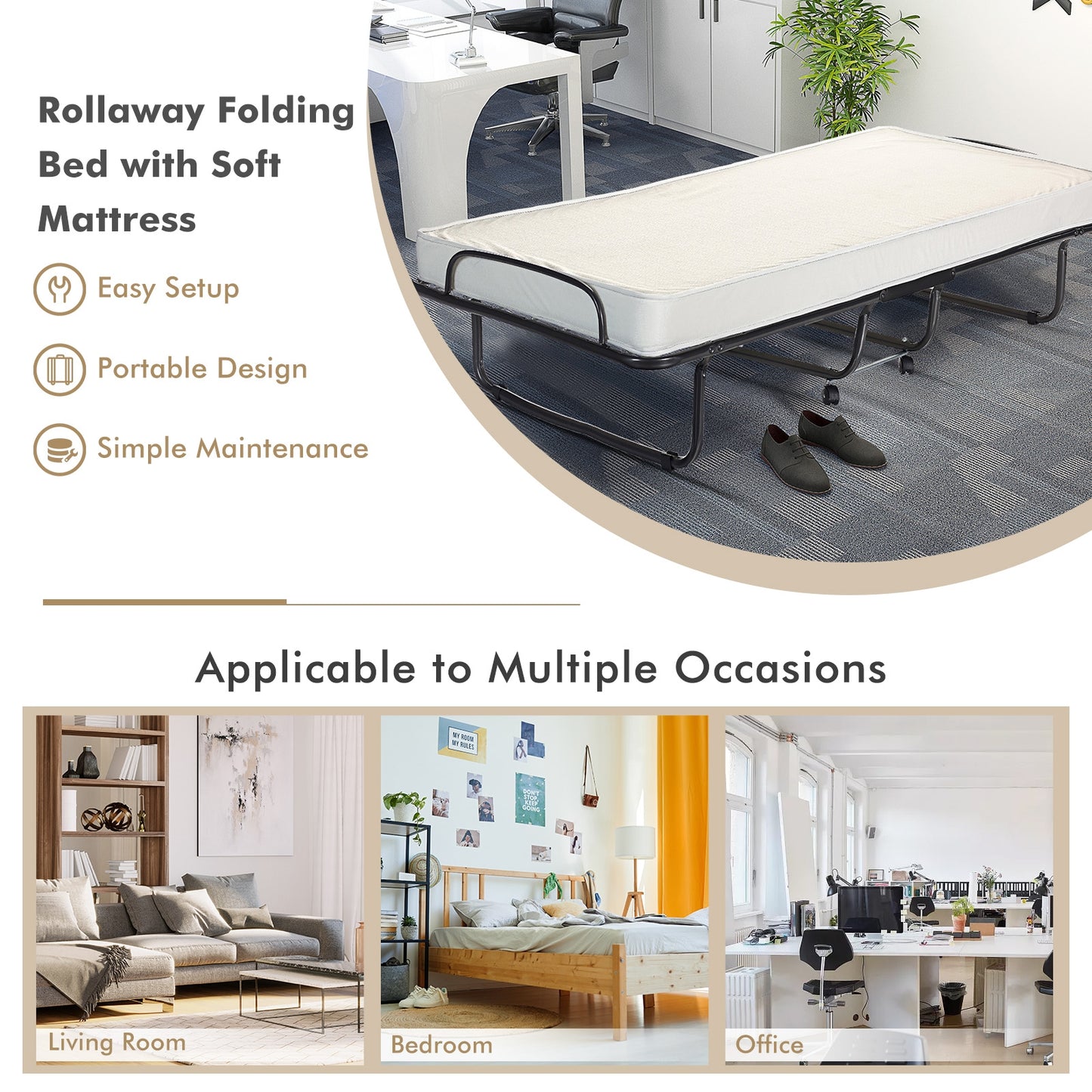 SPECIAL, Rollaway Folding Bed with Memory Foam Mattress and Sturdy Metal Frame