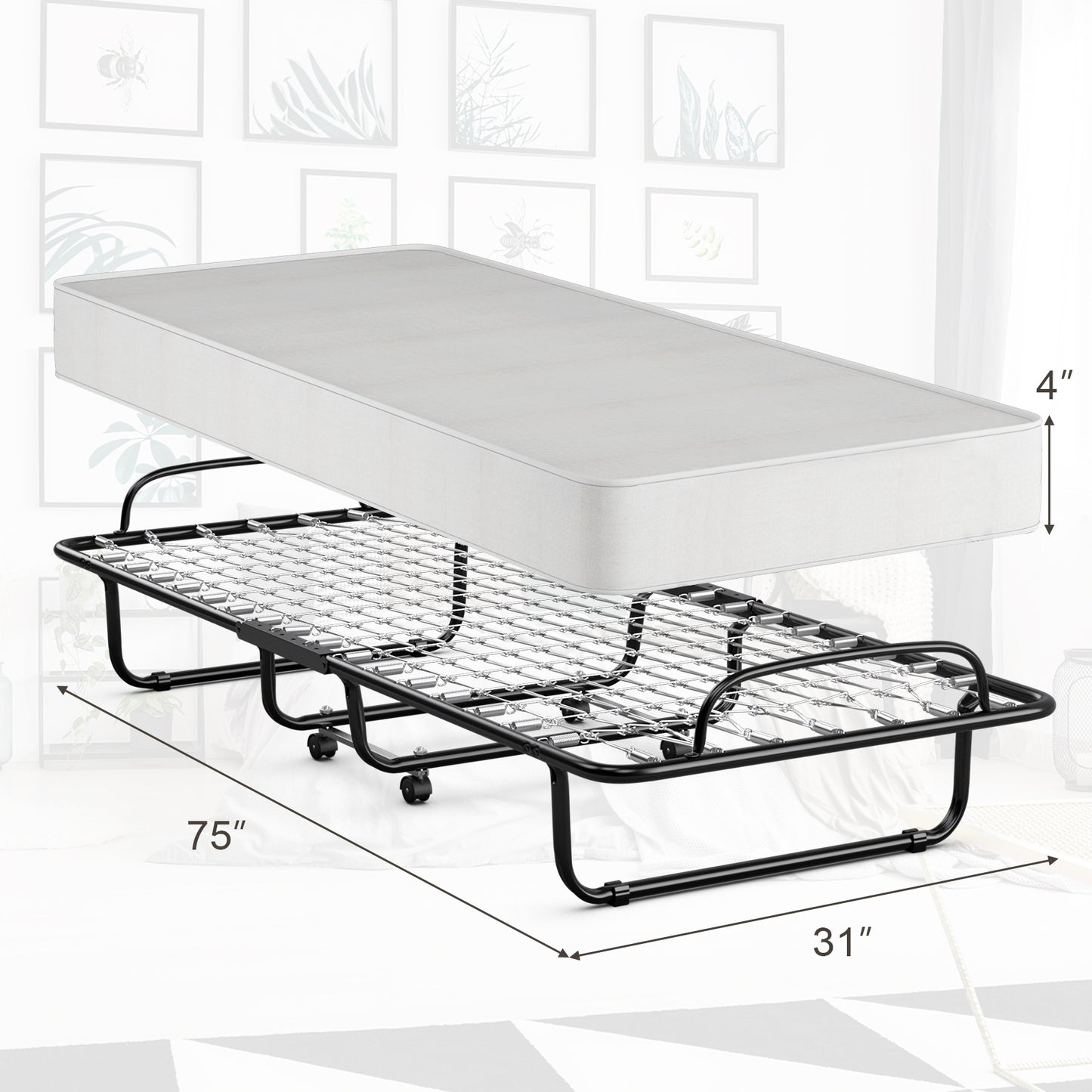 SPECIAL, Rollaway Folding Bed with Memory Foam Mattress and Sturdy Metal Frame