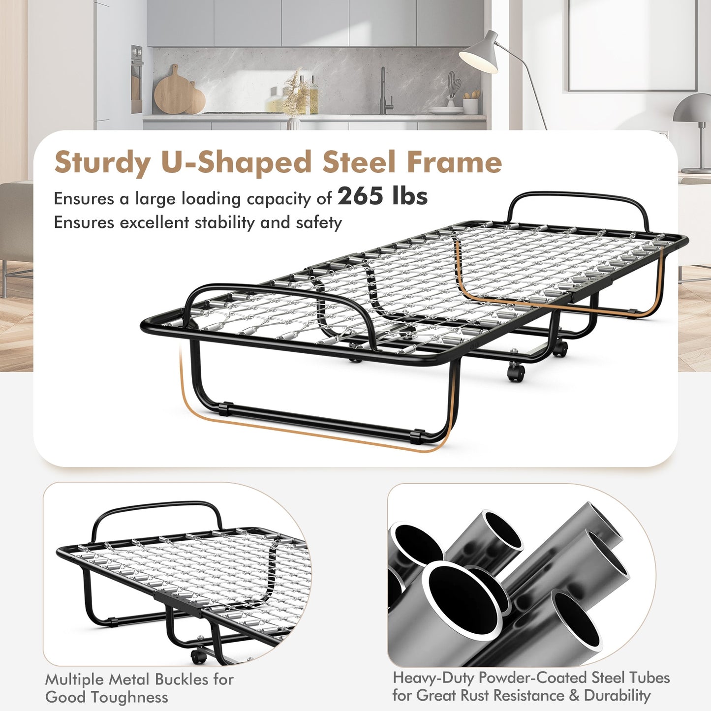 SPECIAL, Rollaway Folding Bed with Memory Foam Mattress and Sturdy Metal Frame