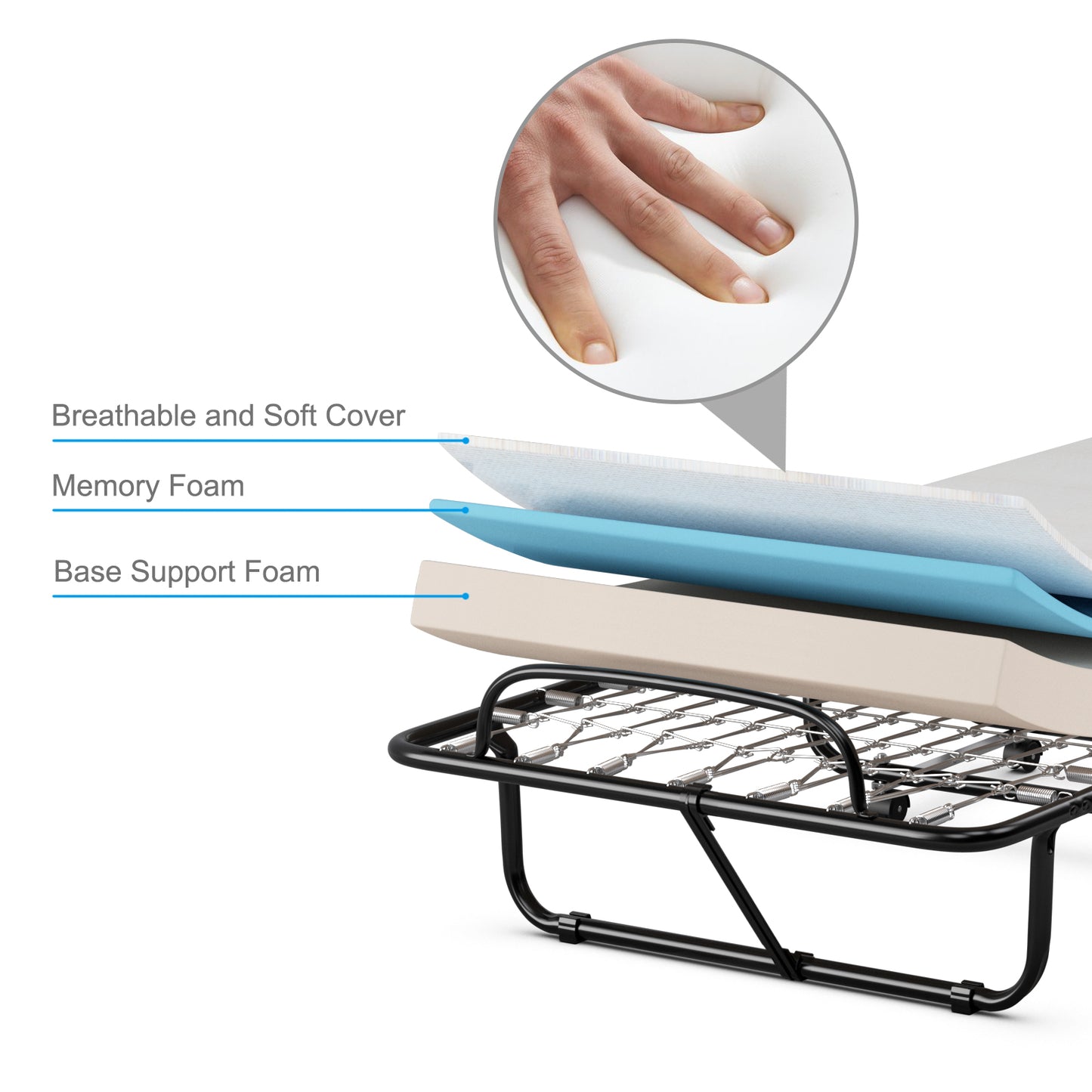 SPECIAL, Rollaway Folding Bed with Memory Foam Mattress and Sturdy Metal Frame