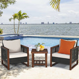 3 Pcs Patio Wicker Furniture Sofa Set with Wooden Frame and Cushion-Beige, fully assembled