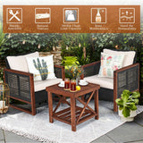 3 Pcs Patio Wicker Furniture Sofa Set with Wooden Frame and Cushion-Beige, fully assembled