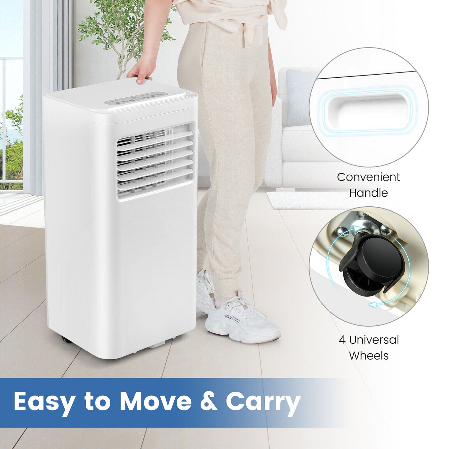 3-in-1 Portable Air Conditioner with Fan Dehumidifier and Quiet AC-White, 8000 btu