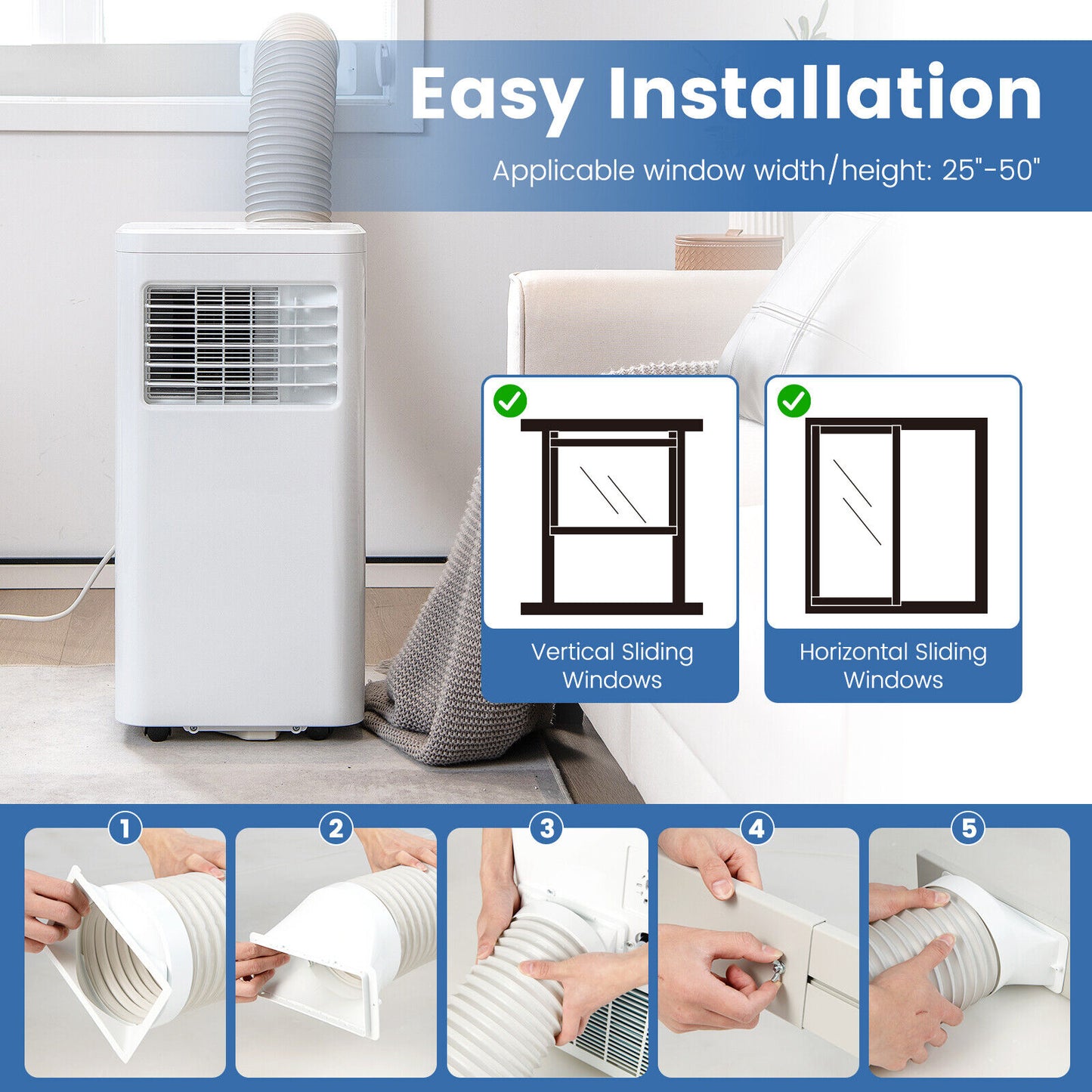 3-in-1 Portable Air Conditioner with Fan Dehumidifier and Quiet AC-White, 8000 btu