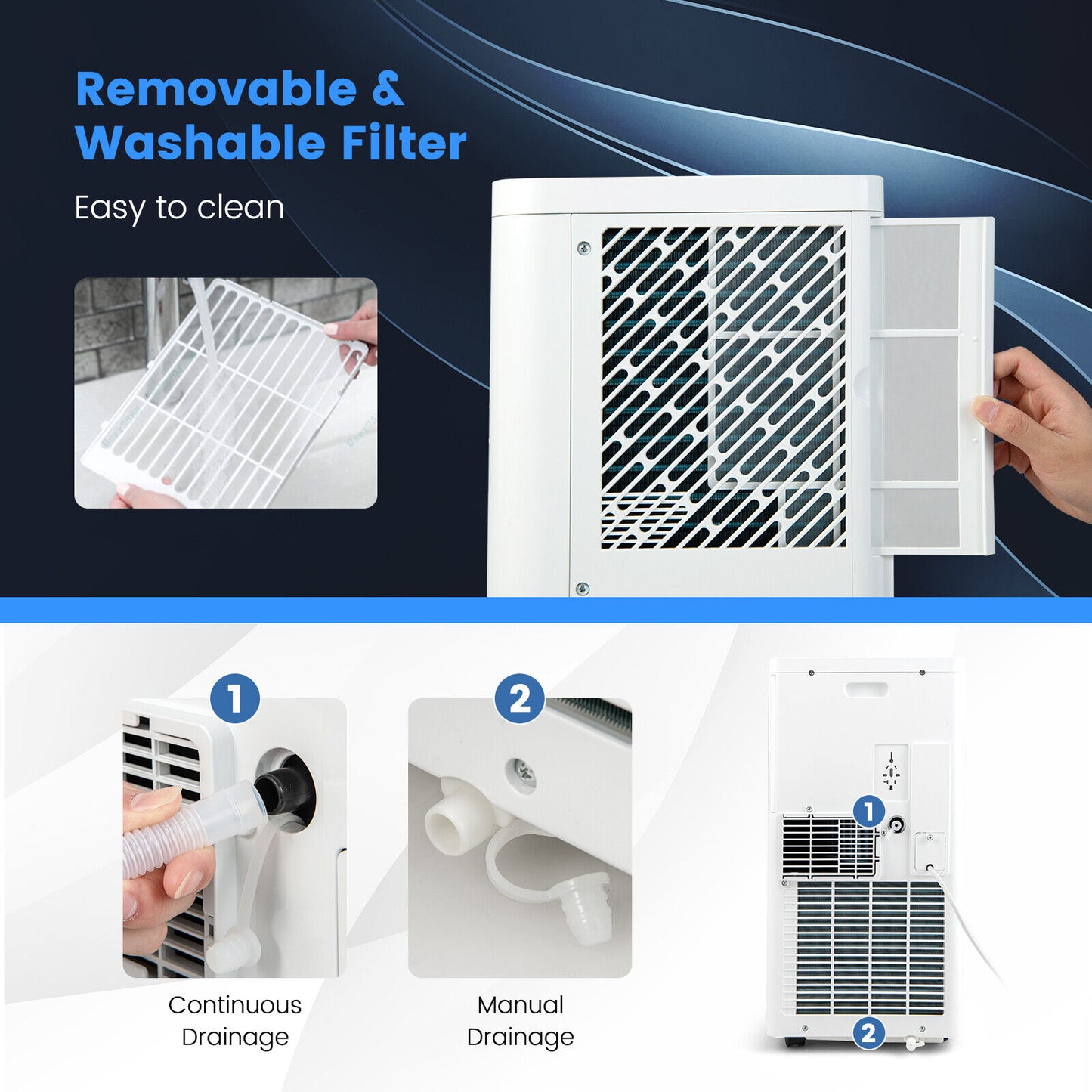 3-in-1 Portable Air Conditioner with Fan Dehumidifier and Quiet AC-White, 8000 btu
