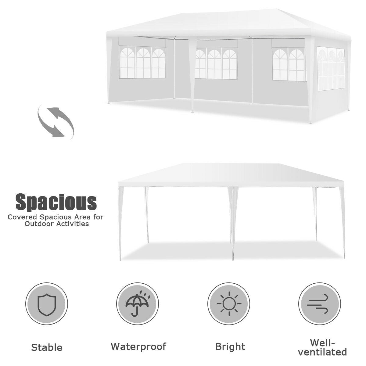 10 x 20 Feet Outdoor Party Wedding Canopy Tent with Removable Walls