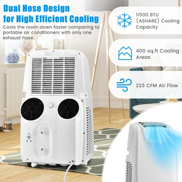 11500 BTU(Ashrae) Dual Hose Portable Air Conditioner with Remote Control