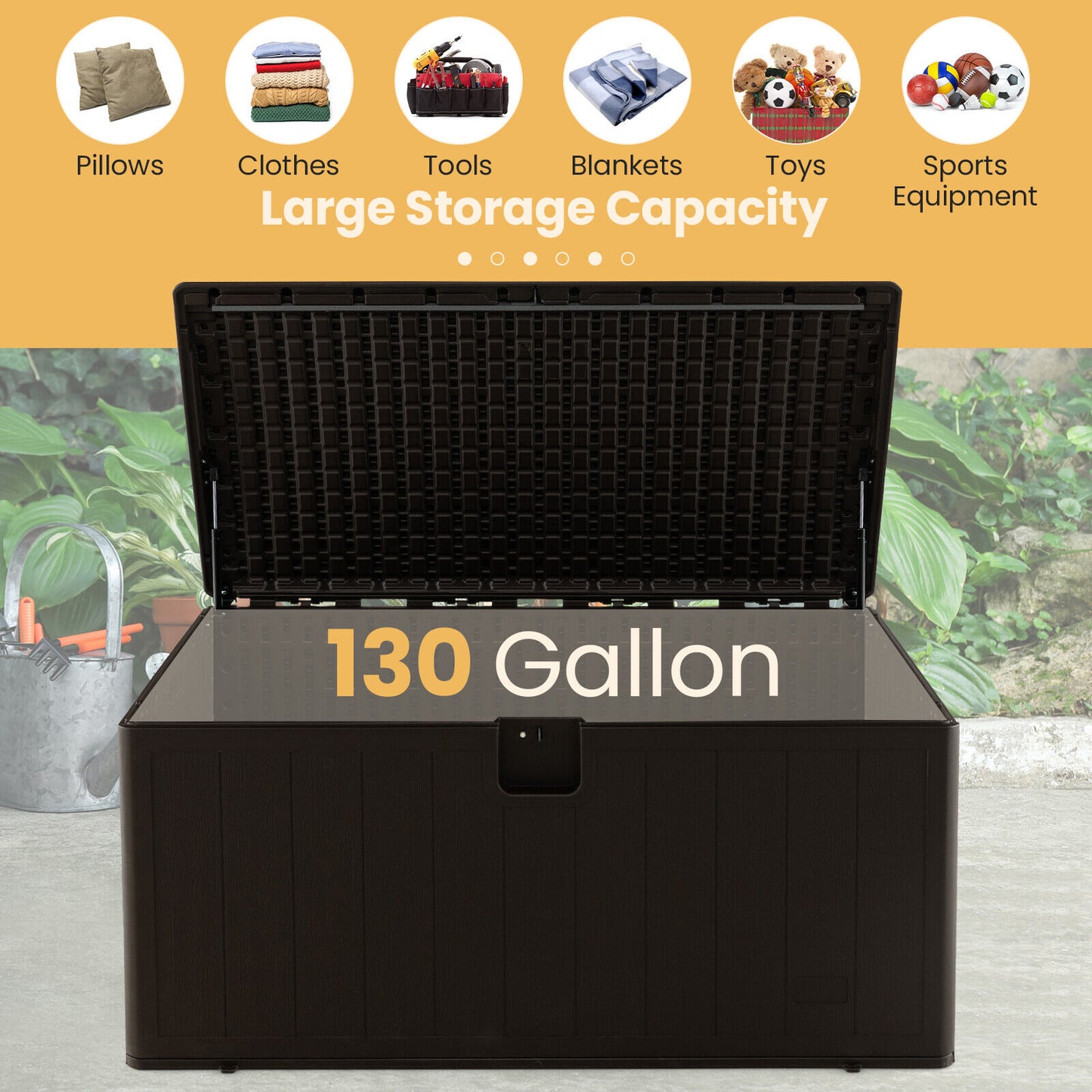 130 Gallon Patio All Weather Storage Container with Lockable Lid-Brown (Fully Assembled)
