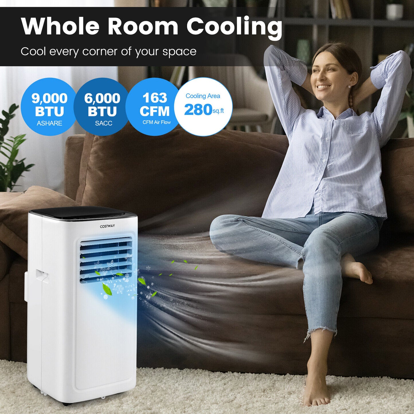 9000 BTU Air Conditioner with Dehumidifier and 24H Timer-White, new in box