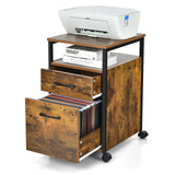 2 Drawer Mobile File Cabinet Printer Stand with Open Shelf -Rustic Brown (Fully Assembled)