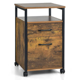 2 Drawer Mobile File Cabinet Printer Stand with Open Shelf -Rustic Brown (Fully Assembled)