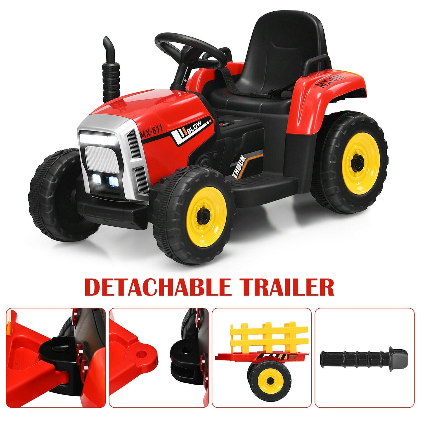 12V Ride on Tractor for Kids 3+ Years Old-Red -  Customer Return - Trailer not included