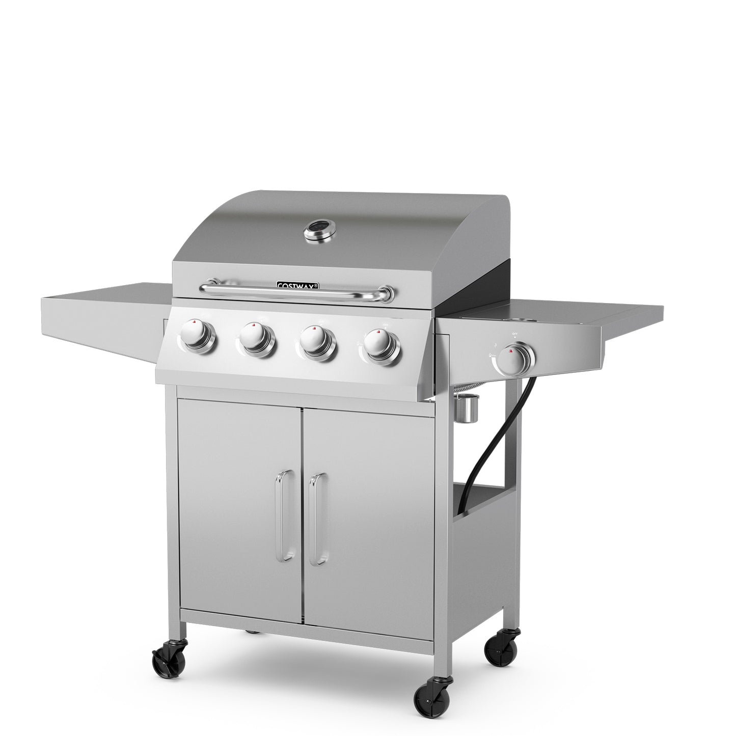 50000BTU 5-Burner Propane Gas Grill with Side Burner and 2 Prep Tables-Silver, fully assembled