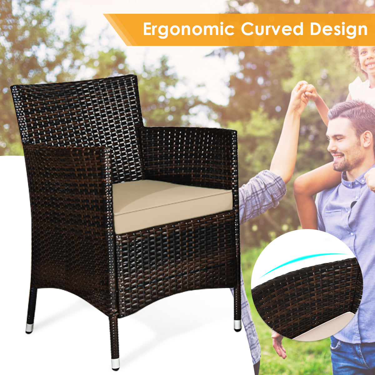 4 Pieces Comfortable Outdoor Rattan Sofa Set with Glass Coffee Table-Tan, (FULLY ASSEMBLED)