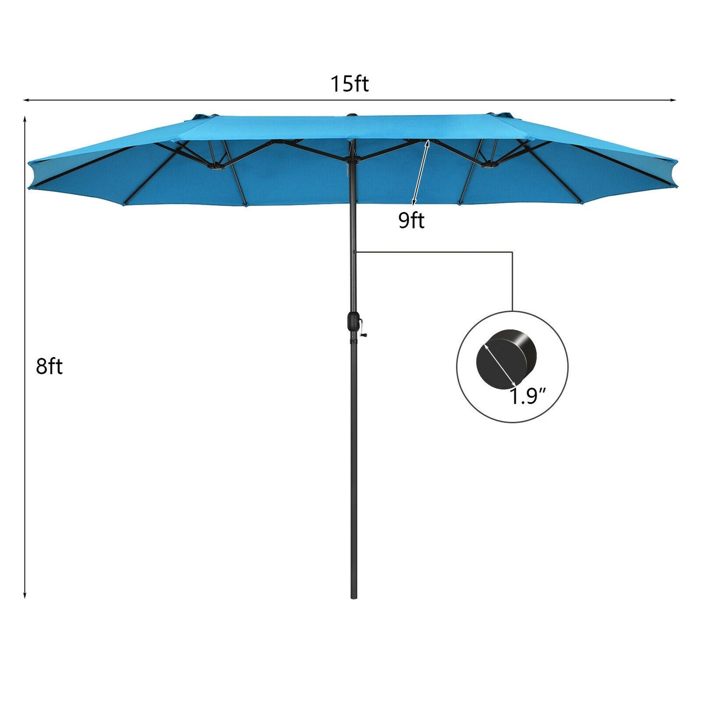 15 Feet Patio Double-Sided Umbrella -Blue, Customer return special, signs of use, Tested